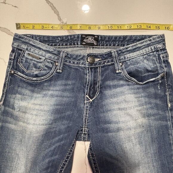 Rerock Express Women's Bootcut Blue Denim Distressed Jeans Size 8R Embroidered - Picture 14 of 15
